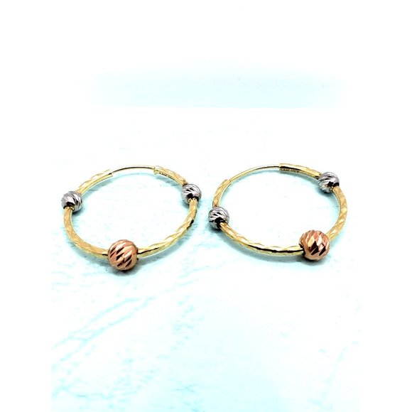 Circular Hoop Earrings With 14K Three-Gold Balls - Picture 11 of 14